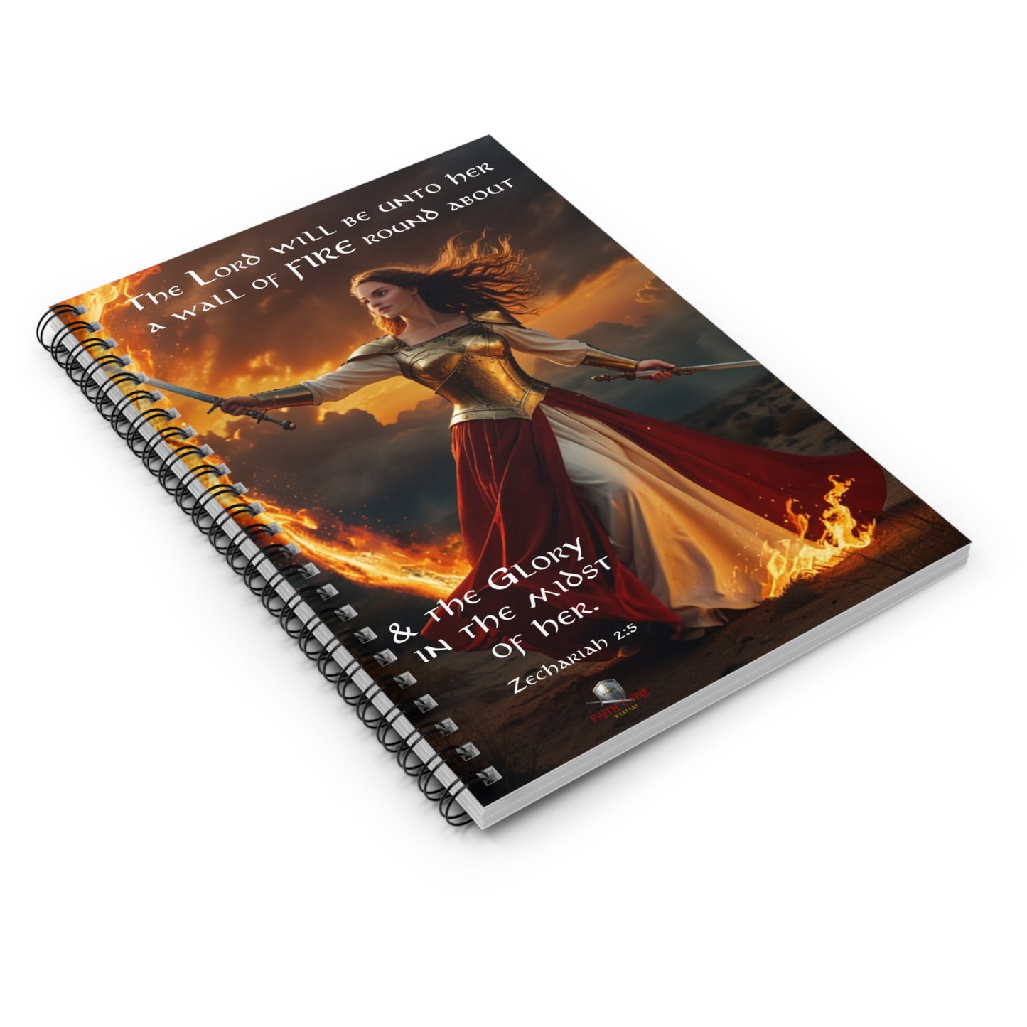 "Fire & Glory" Zechariah 2:5 Spiritual Warfare Journal Spiral Notebook - Ruled Line