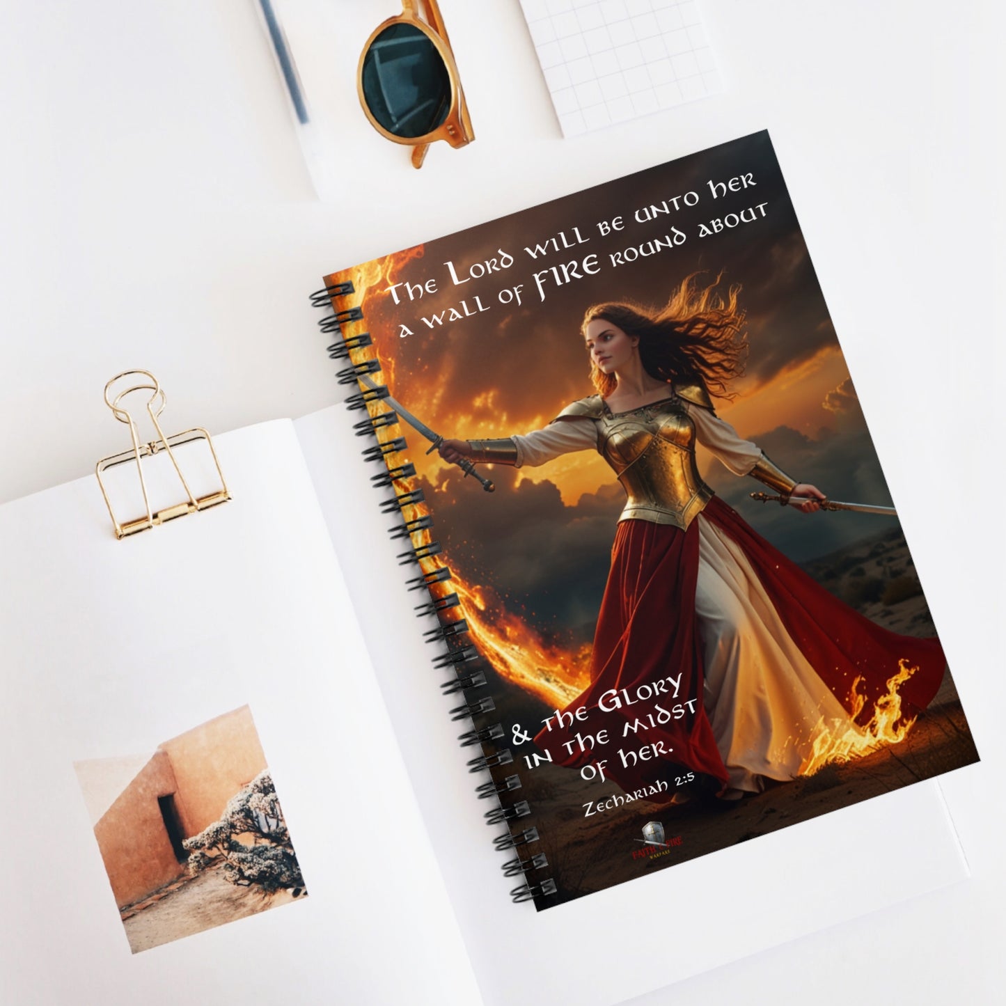 "Fire & Glory" Zechariah 2:5 Spiritual Warfare Journal Spiral Notebook - Ruled Line