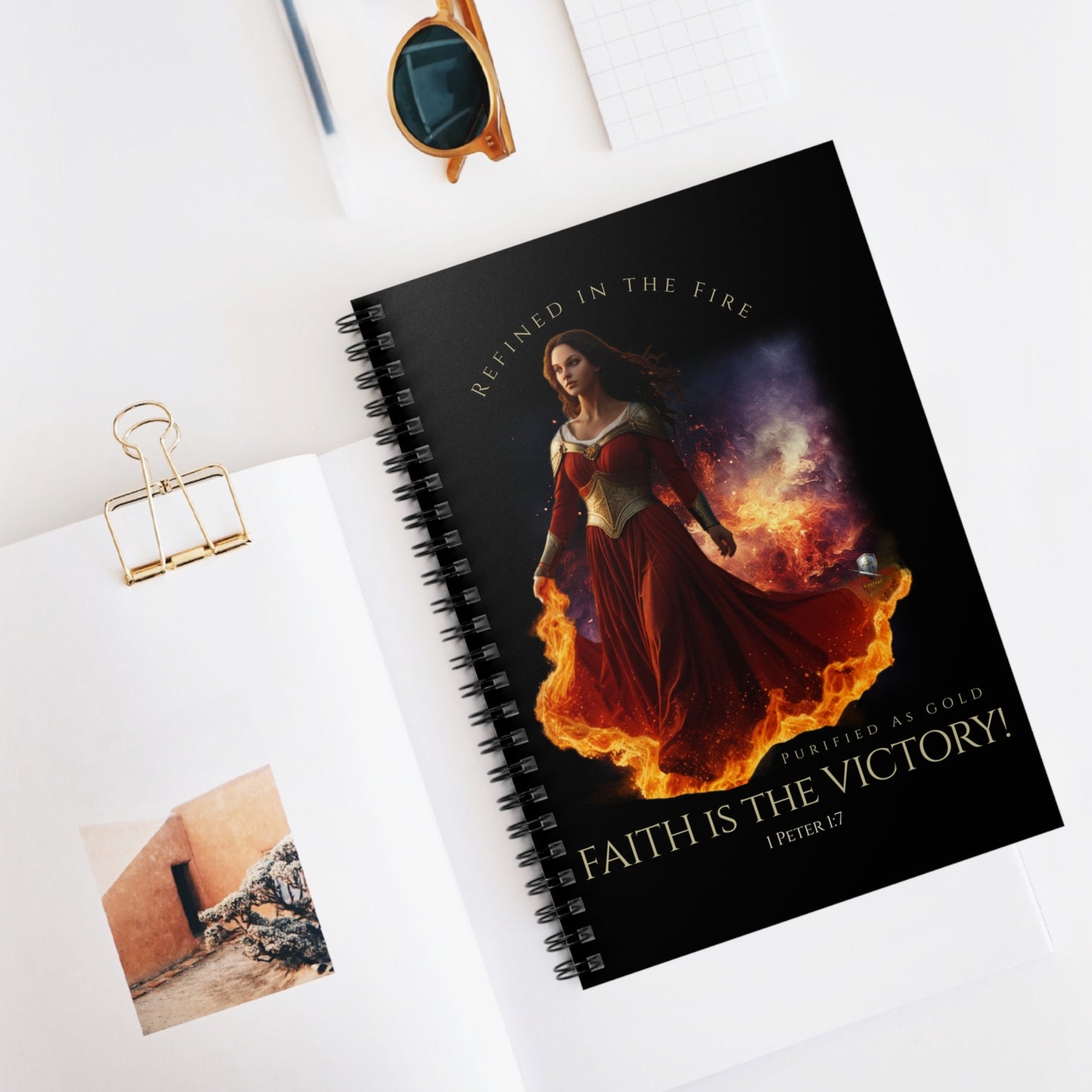 "Faith is the Victory" 1 Peter 1:7 Warrior Women Spiral Notebook - Ruled Line