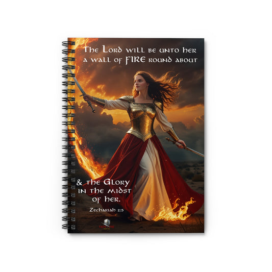 "Fire & Glory" Zechariah 2:5 Spiritual Warfare Journal Spiral Notebook - Ruled Line