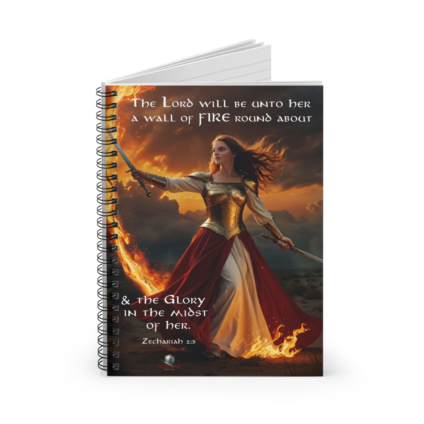 "Fire & Glory" Zechariah 2:5 Spiritual Warfare Journal Spiral Notebook - Ruled Line