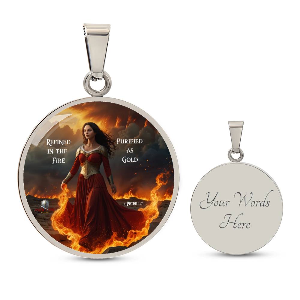 Refined in the Fire, Purified as Gold! 1 Peter 1:7 Warrior Women Circle Pendant