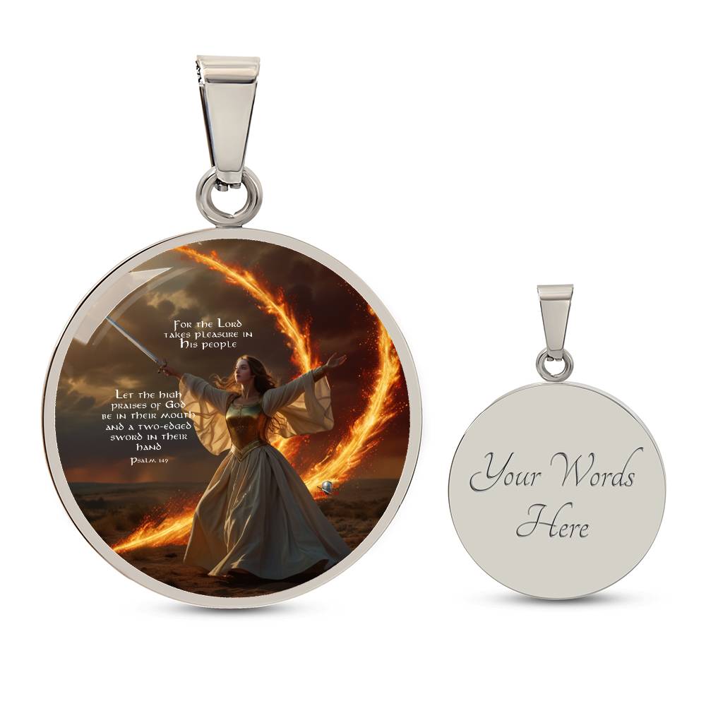 "High Praises of GOD" Psalm 149 Faith & Fire Warfare Circle Pendant