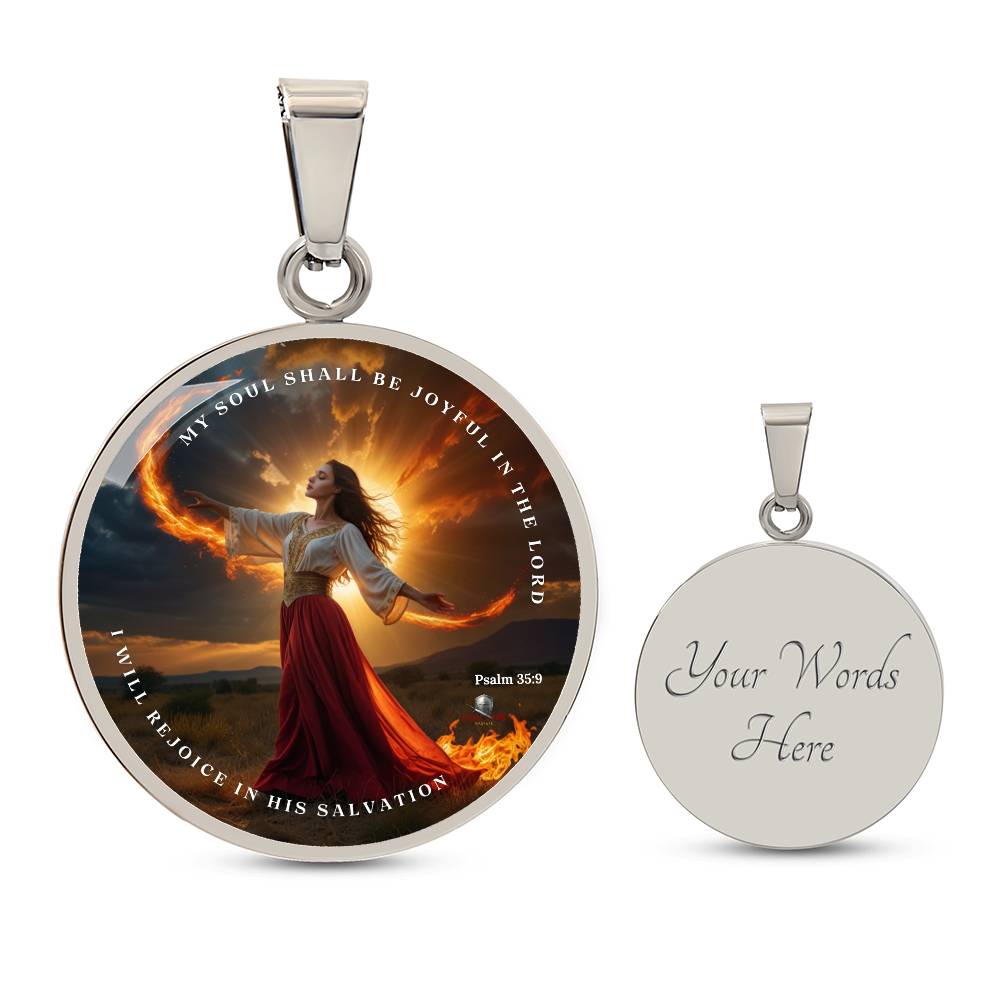 " Joyful in the Lord" Psalm 35:9 Luxury Circle Pendant Necklace