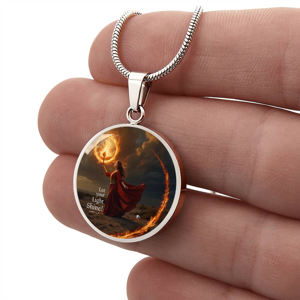 "Let Your Light Shine" Matthew 5:16 Stunning Circle Pendant, Personalized