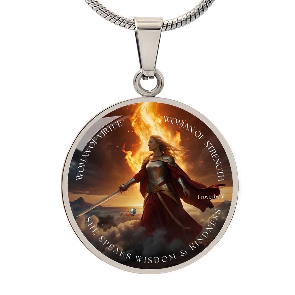 Woman of Virtue; Proverbs 31 Warrior Women Circle Pendant Necklace