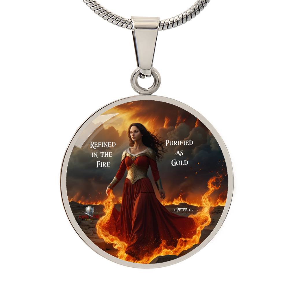 Refined in the Fire, Purified as Gold! 1 Peter 1:7 Warrior Women Circle Pendant