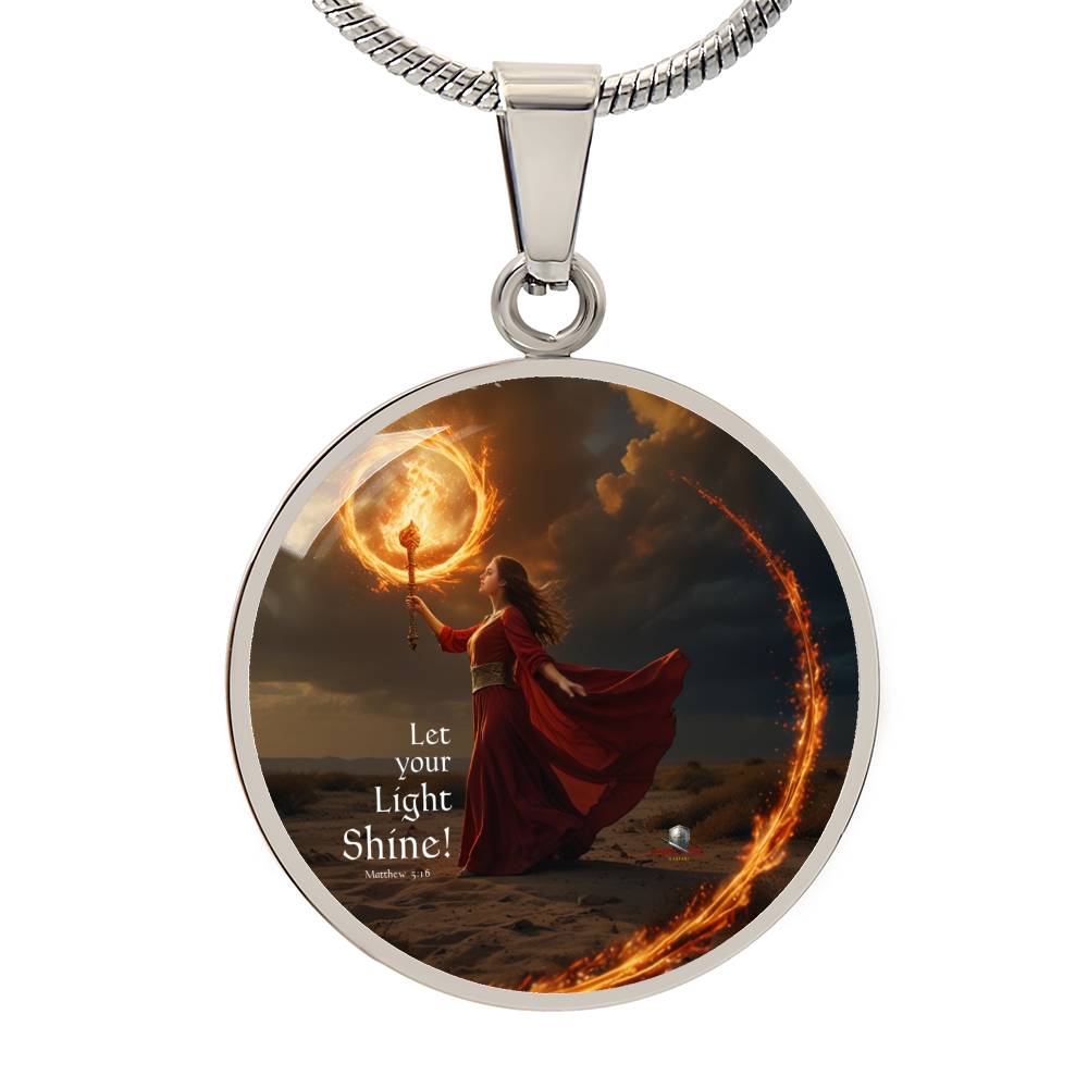 "Let Your Light Shine" Matthew 5:16 Stunning Circle Pendant, Personalized