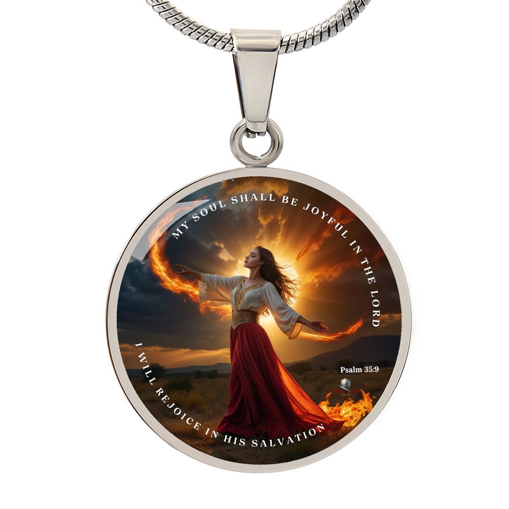 " Joyful in the Lord" Psalm 35:9 Luxury Circle Pendant Necklace