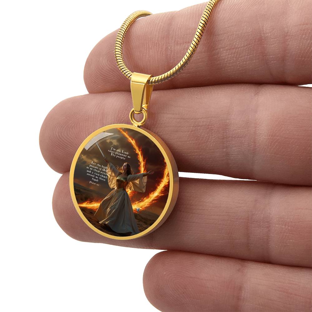 "High Praises of GOD" Psalm 149 Faith & Fire Warfare Circle Pendant