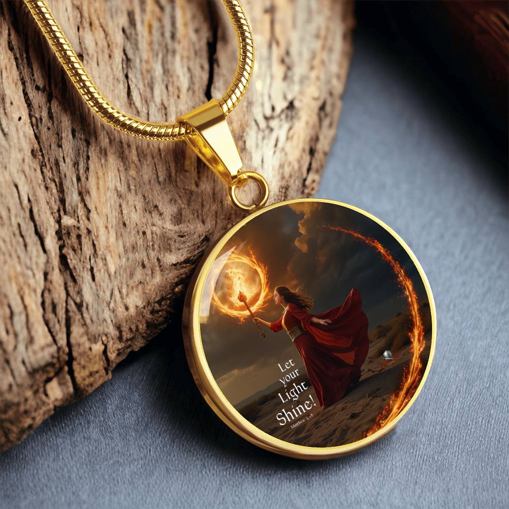 "Let Your Light Shine" Matthew 5:16 Stunning Circle Pendant, Personalized