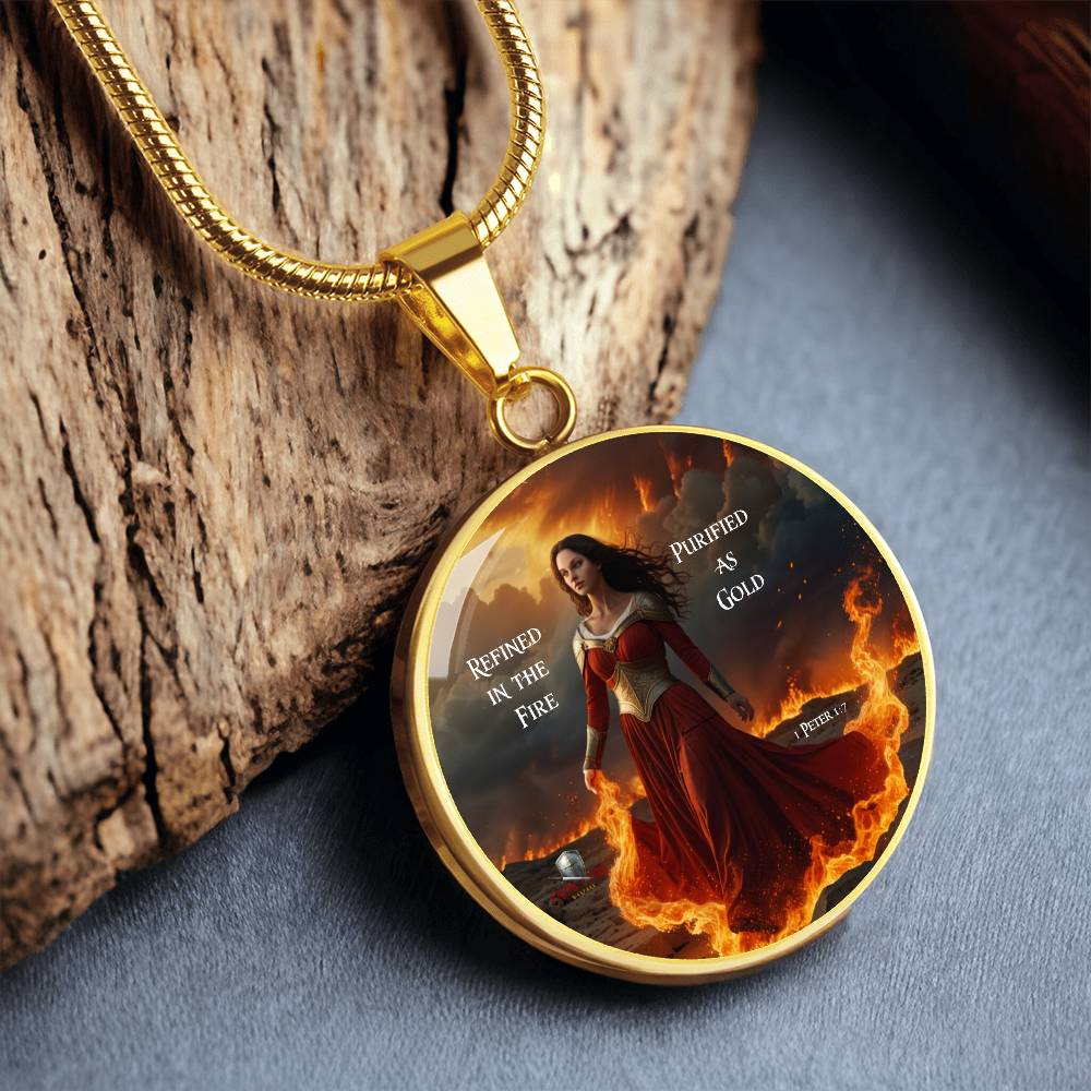 Refined in the Fire, Purified as Gold! 1 Peter 1:7 Warrior Women Circle Pendant