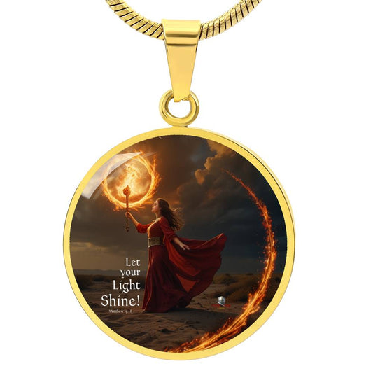 "Let Your Light Shine" Matthew 5:16 Stunning Circle Pendant, Personalized