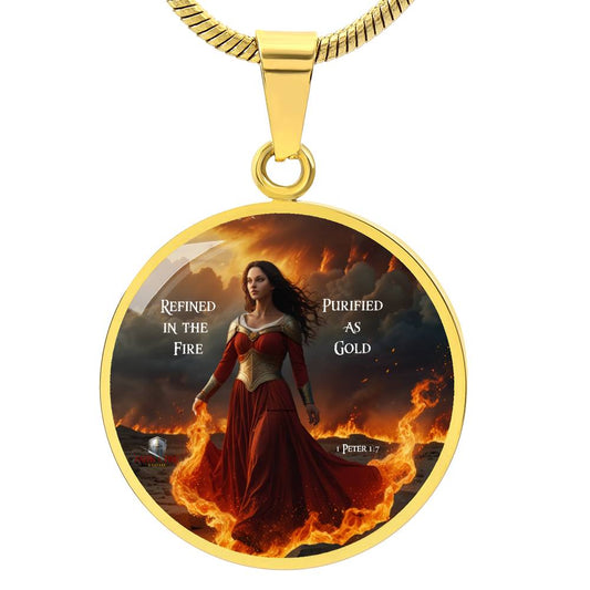 Refined in the Fire, Purified as Gold! 1 Peter 1:7 Warrior Women Circle Pendant