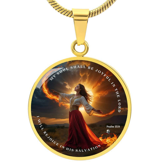 " Joyful in the Lord" Psalm 35:9 Luxury Circle Pendant Necklace