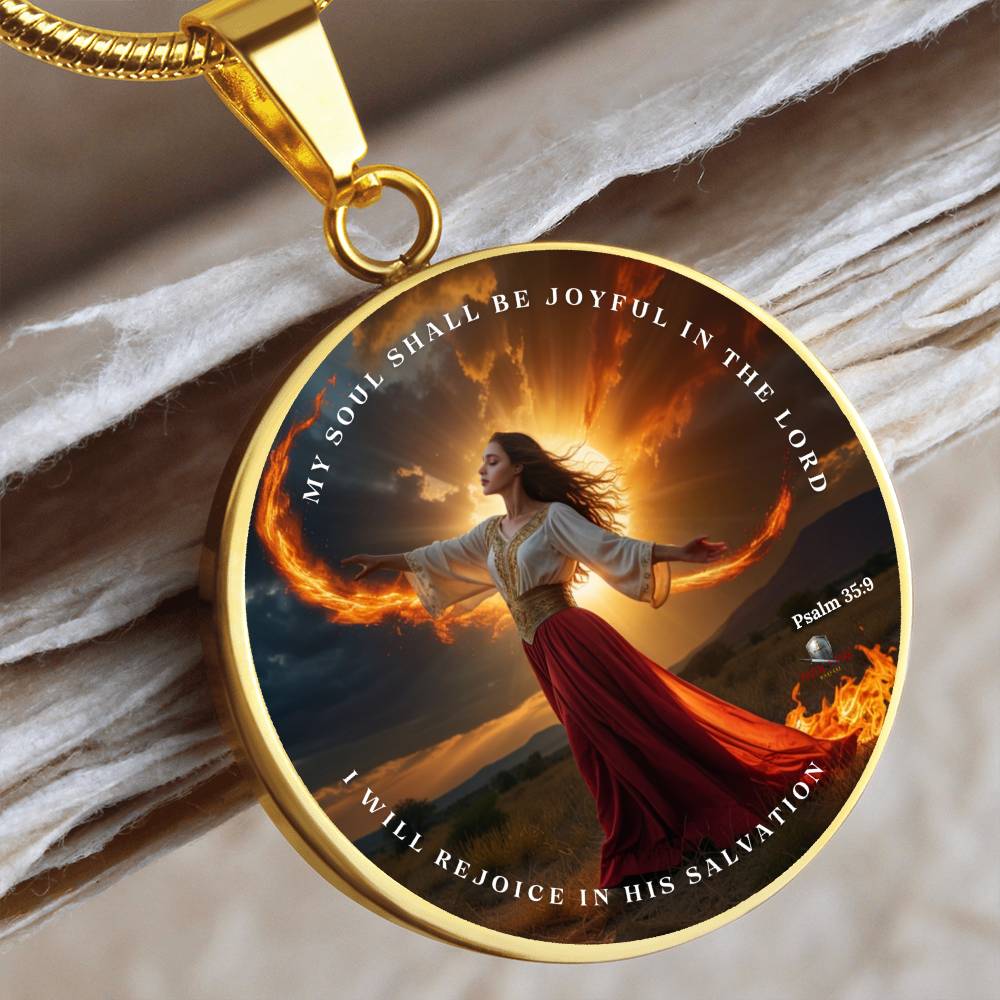 " Joyful in the Lord" Psalm 35:9 Luxury Circle Pendant Necklace