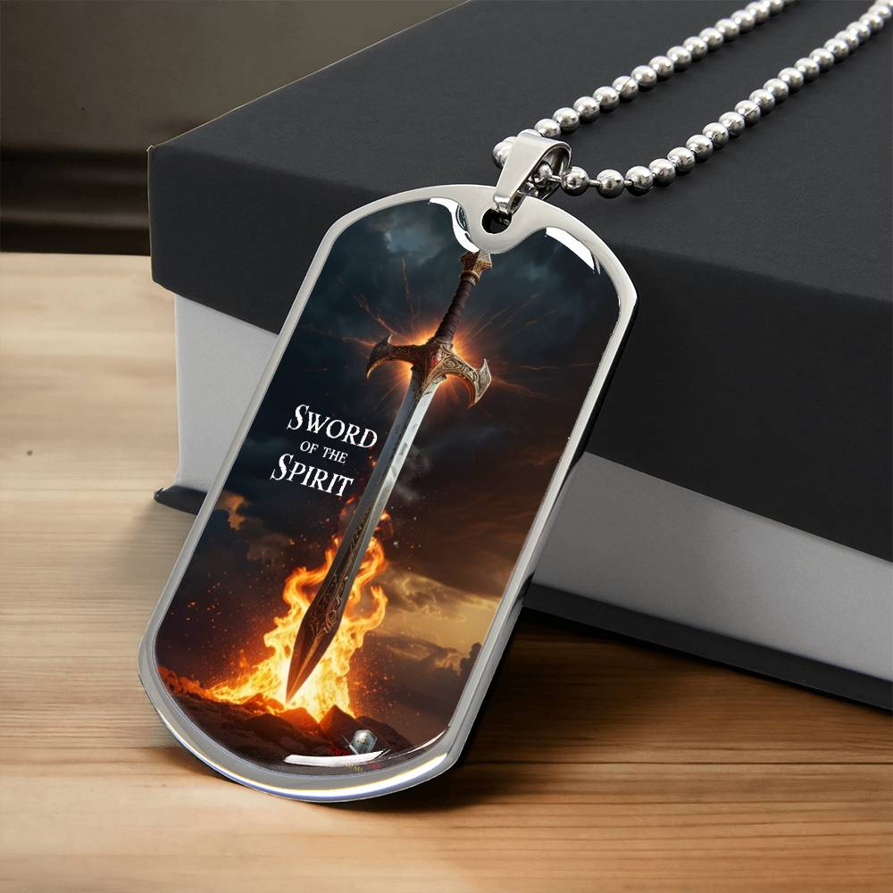 "Sword of the Spirit" Ephesians 6:17 Spiritual Warfare Dog Tag Necklace