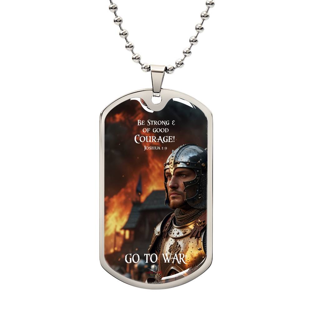 "Be Strong & of Good Courage" Joshua 1:9 Spiritual Warfare Dog Tag Necklace