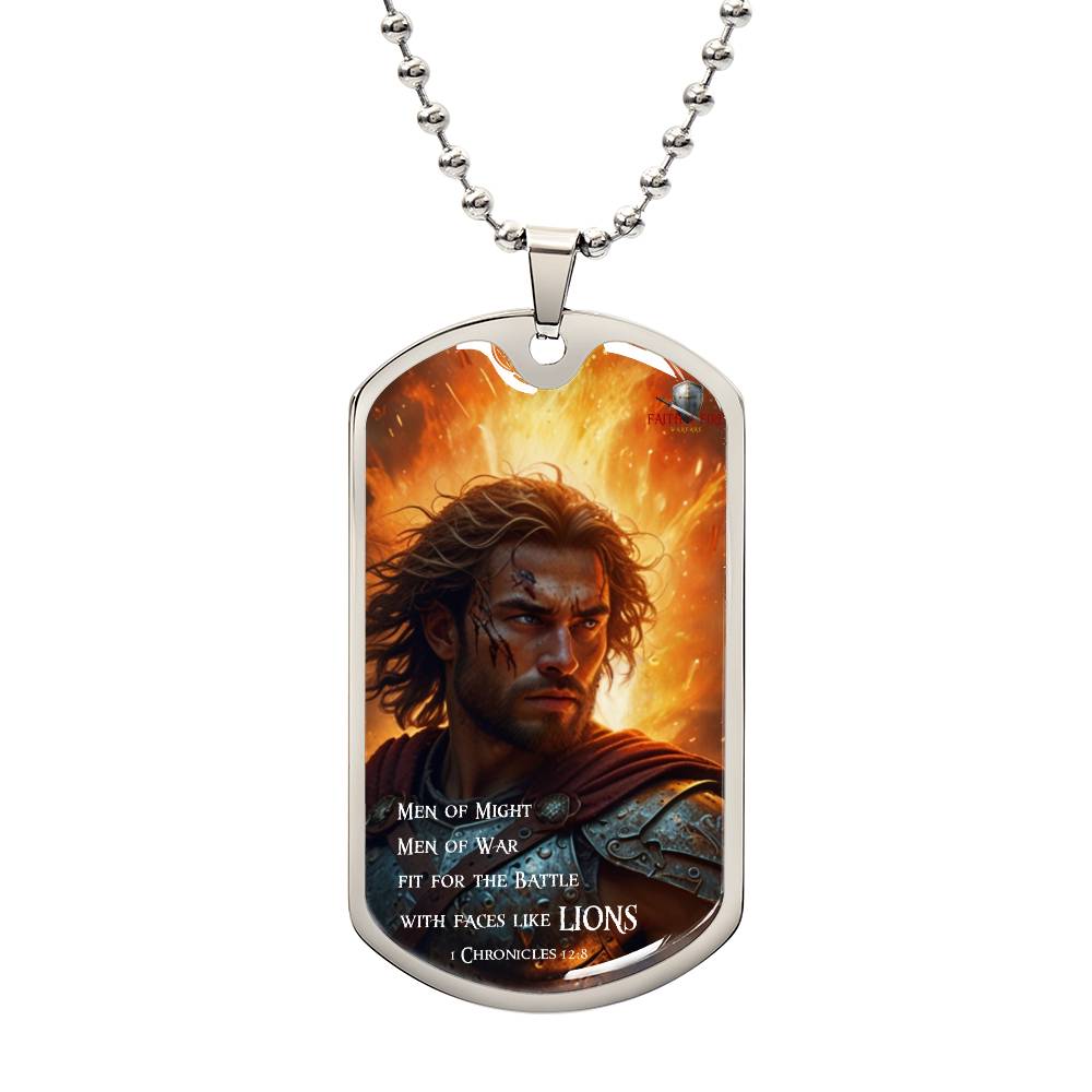 "Faces like Lions" 1 Chronicles 12:8 Spiritual Warfare Dog Tag Necklace