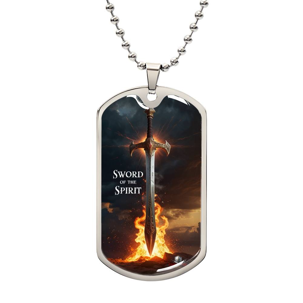 "Sword of the Spirit" Ephesians 6:17 Spiritual Warfare Dog Tag Necklace