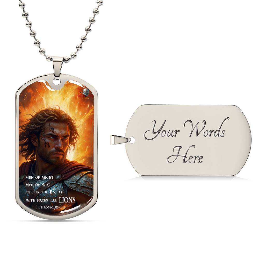 "Faces like Lions" 1 Chronicles 12:8 Spiritual Warfare Dog Tag Necklace