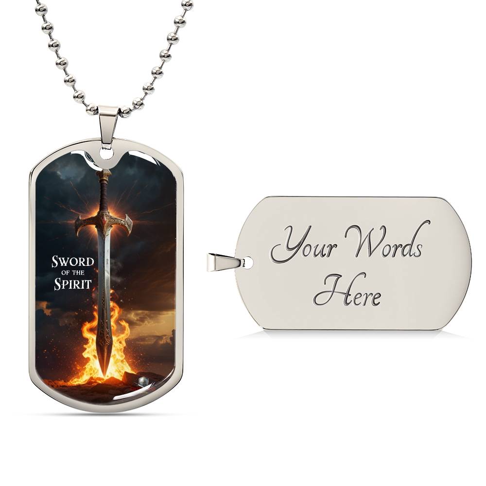 "Sword of the Spirit" Ephesians 6:17 Spiritual Warfare Dog Tag Necklace