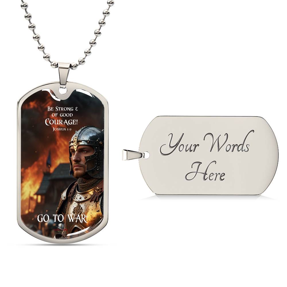 "Be Strong & of Good Courage" Joshua 1:9 Spiritual Warfare Dog Tag Necklace