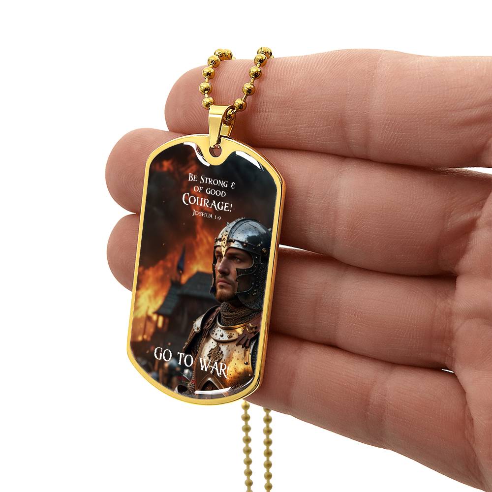 "Be Strong & of Good Courage" Joshua 1:9 Spiritual Warfare Dog Tag Necklace