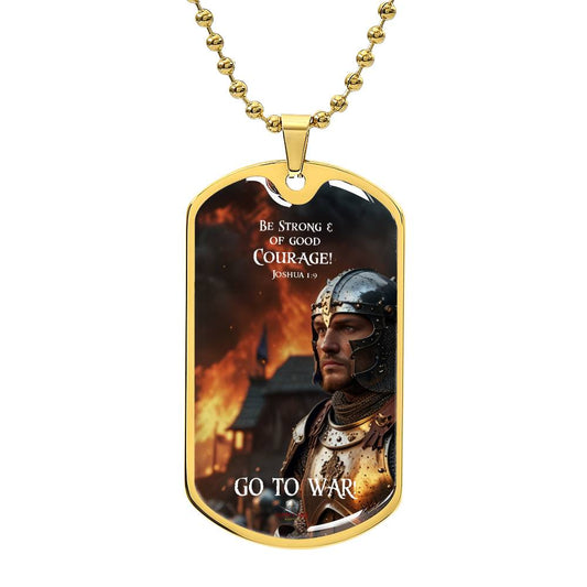 "Be Strong & of Good Courage" Joshua 1:9 Spiritual Warfare Dog Tag Necklace