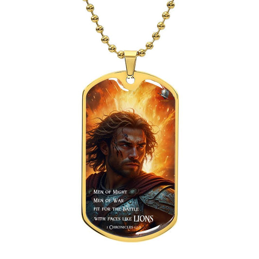 "Faces like Lions" 1 Chronicles 12:8 Spiritual Warfare Dog Tag Necklace