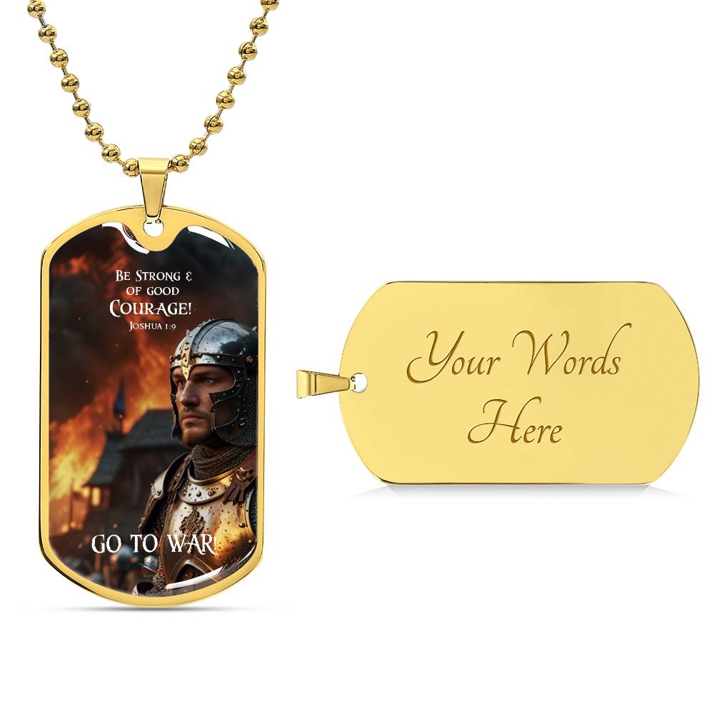 "Be Strong & of Good Courage" Joshua 1:9 Spiritual Warfare Dog Tag Necklace