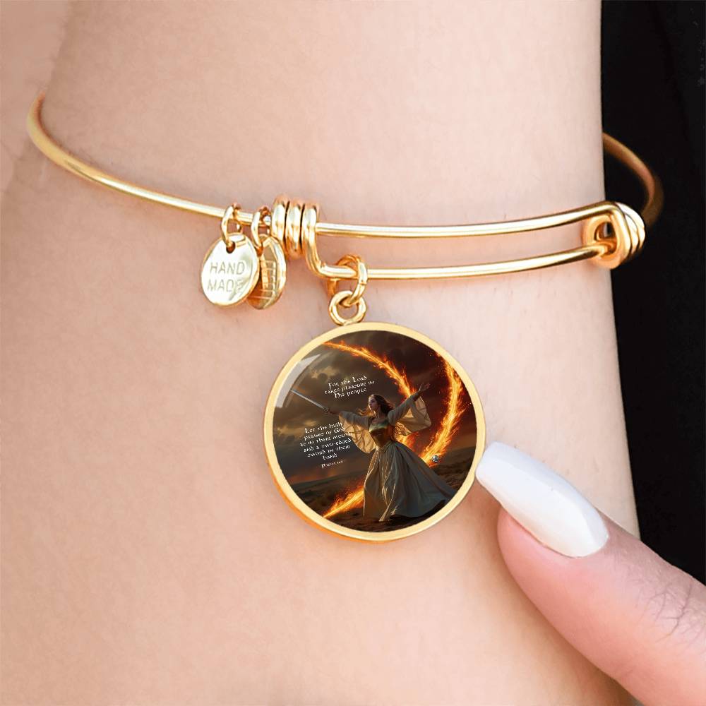 "High Praises of GOD" Psalm 149 Faith & Fire Warfare Circle Bangle Adjustable Bracelet