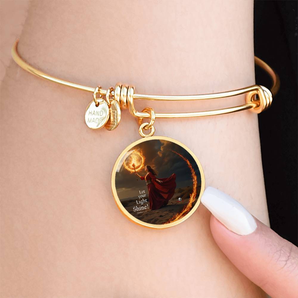 "Let Your Light Shine" Matthew 5:16 Faith & Fire Warfare Circle Bangle Adjustable Bracelet