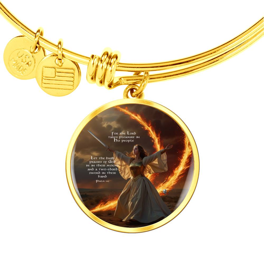 "High Praises of GOD" Psalm 149 Faith & Fire Warfare Circle Bangle Adjustable Bracelet