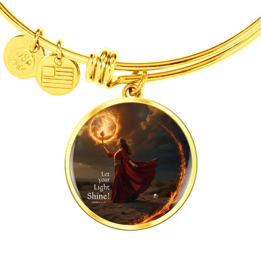 "Let Your Light Shine" Matthew 5:16 Faith & Fire Warfare Circle Bangle Adjustable Bracelet