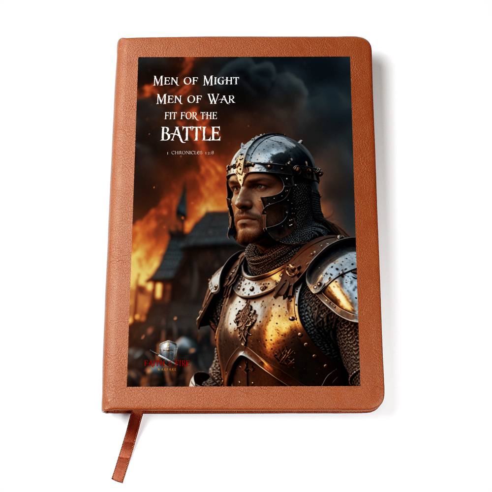 Striking Original Design "Men of Might Men of War!" 1 Chronicles 12:8 Leather  Cover Spiritual Warfare Journal