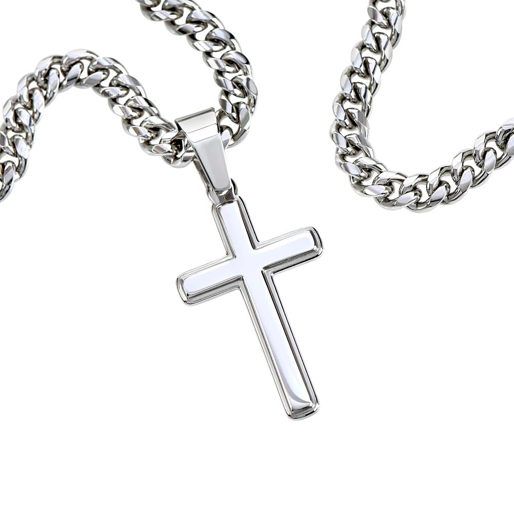 "Men of Might, Men of War, Fit for the Battle" 1 Chronicles 12:8  Cuban Chain with Artisan Cross Necklace