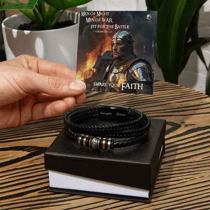 Sturdy "Men of Might Men of War" 1 Chronicles 12:8  Handcrafted Leather and stainless steel  Engraved Bracelet