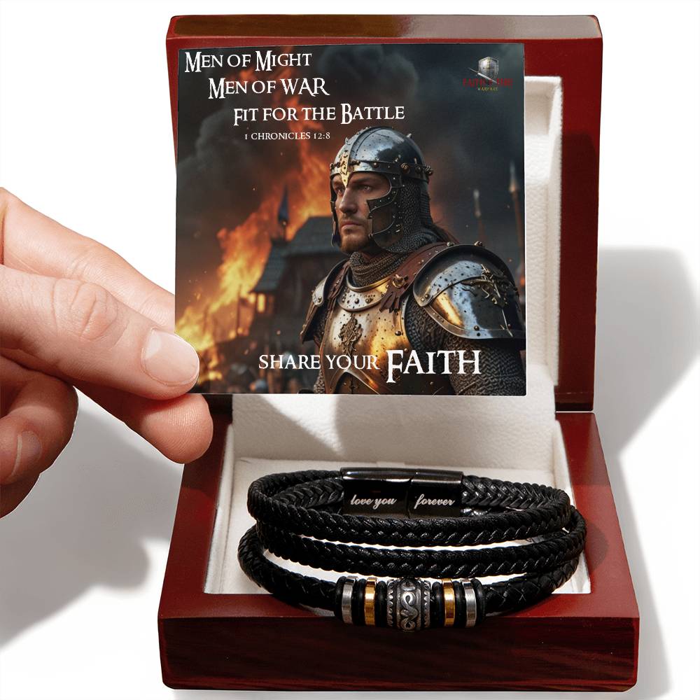 Sturdy "Men of Might Men of War" 1 Chronicles 12:8  Handcrafted Leather and stainless steel  Engraved Bracelet