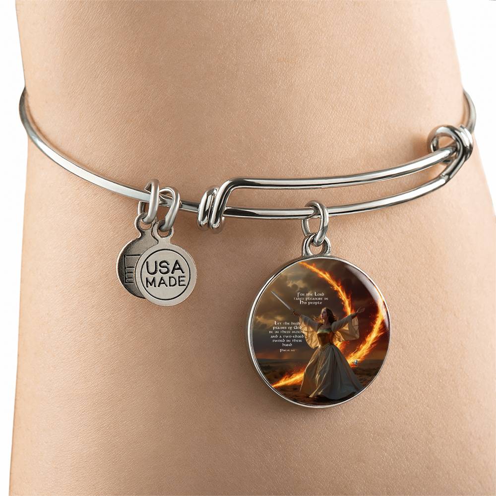 "High Praises of GOD" Psalm 149 Faith & Fire Warfare Circle Bangle Adjustable Bracelet