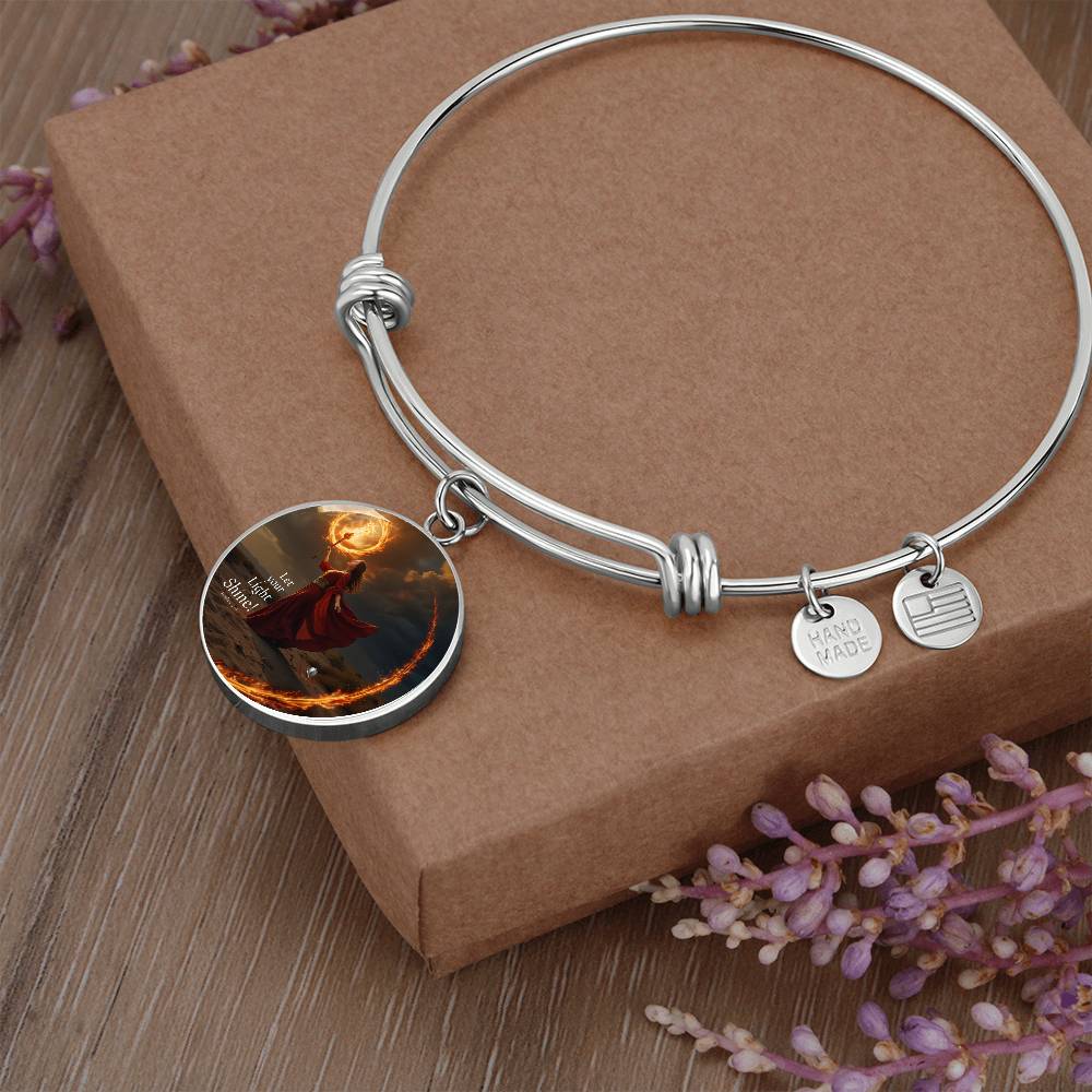 "Let Your Light Shine" Matthew 5:16 Faith & Fire Warfare Circle Bangle Adjustable Bracelet